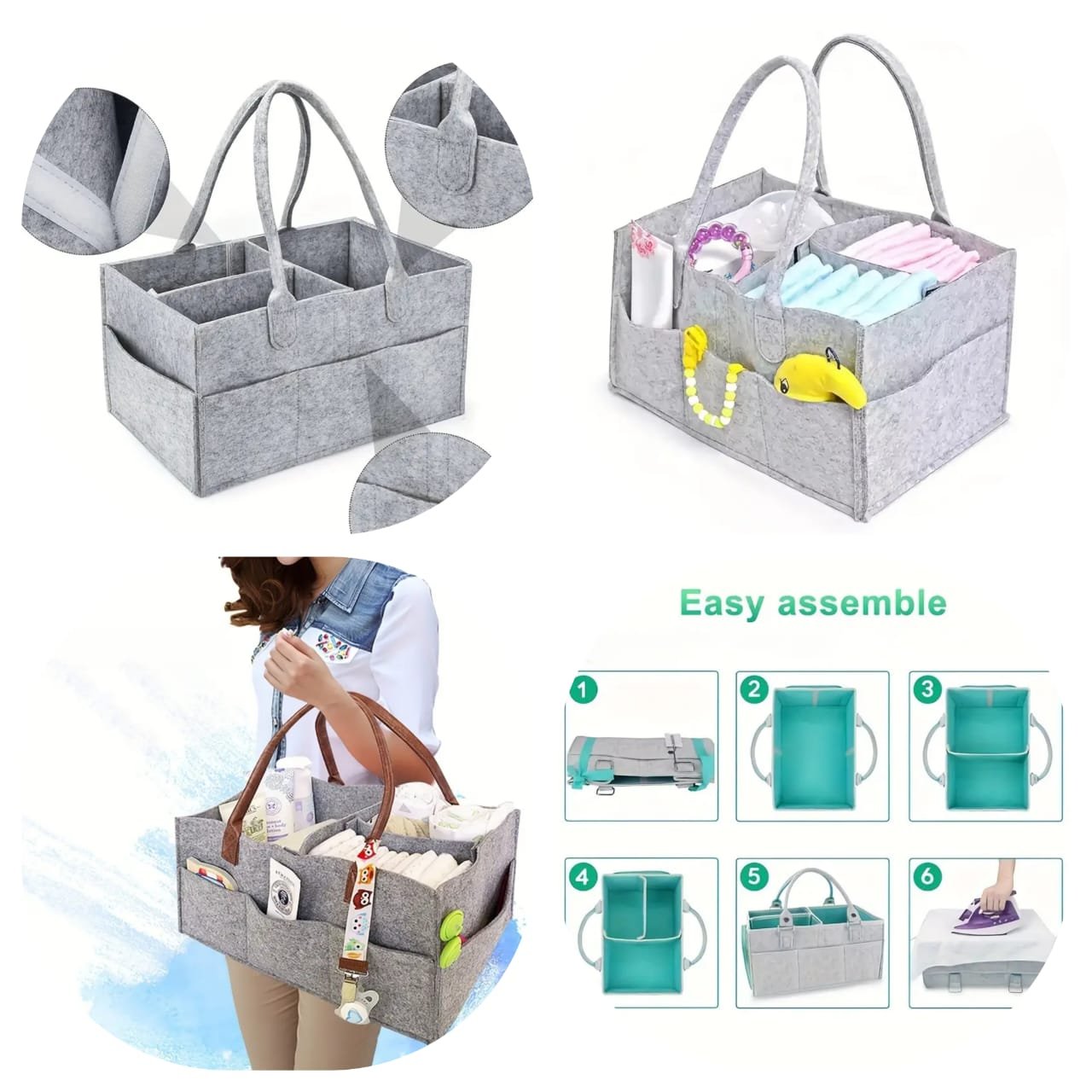 Large Capacity Felt Diaper Bag with Side Pocket And Zipper Diaper Storage - Perfect for New Moms